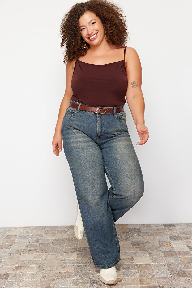 Mavi Yüksek Bel Soluk Efekt Vintage Yıkama Straight Fit %100 Pamuk Non-Stretch Jeans TBBSS24CJ00042 - 6