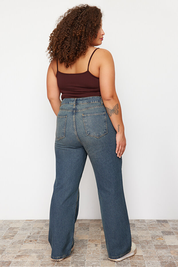 Mavi Yüksek Bel Soluk Efekt Vintage Yıkama Straight Fit %100 Pamuk Non-Stretch Jeans TBBSS24CJ00042 - 11