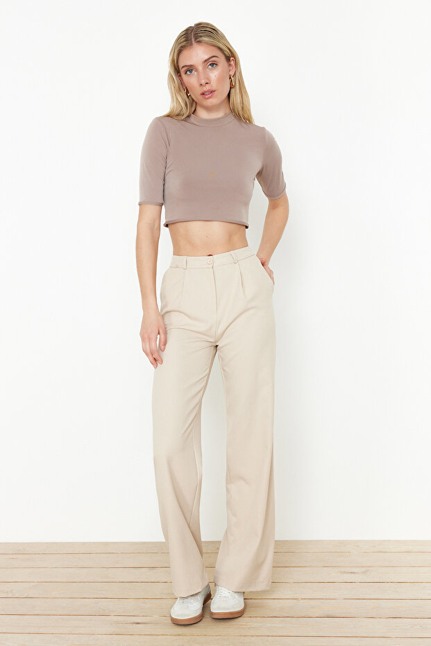 Bej Wide Leg/Geniş Paça Dokuma Pantolon TWOSS24PL00084 - 1