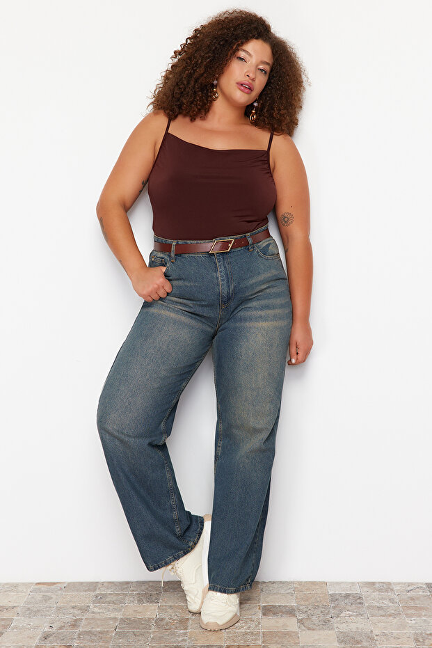 Mavi Yüksek Bel Soluk Efekt Vintage Yıkama Straight Fit %100 Pamuk Non-Stretch Jeans TBBSS24CJ00042 - 7