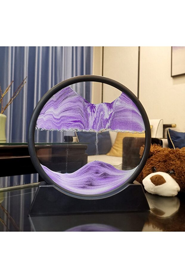 Mor Dekoratif Yuvarlak Kum Saati Hediyelik 3d Hareketli Kum Saati Derin Beyaz Çerçeve - 7