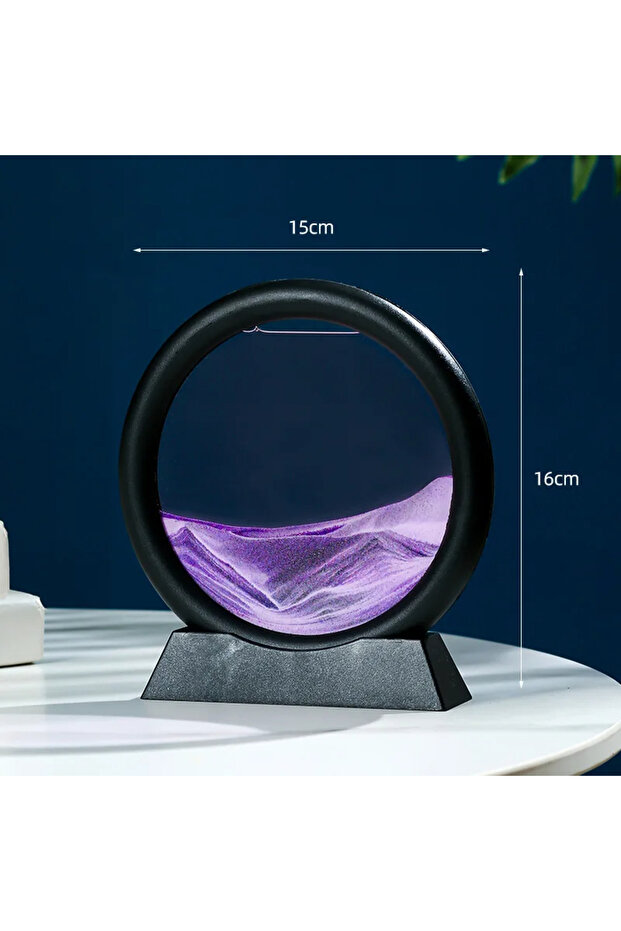 Mor Dekoratif Yuvarlak Kum Saati Hediyelik 3d Hareketli Kum Saati Derin Beyaz Çerçeve - 1