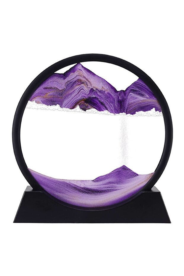 Mor Dekoratif Yuvarlak Kum Saati Hediyelik 3d Hareketli Kum Saati Derin Beyaz Çerçeve - 5