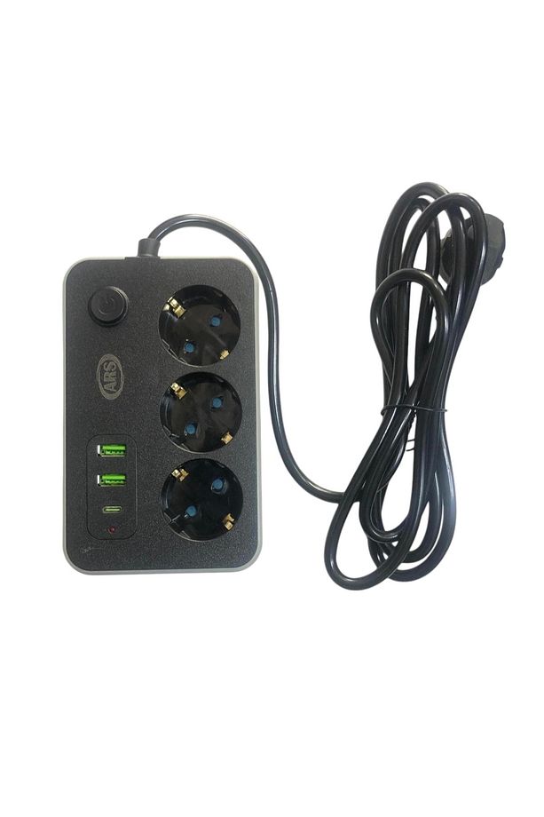 3 LU ANAHTARLI AKIM KORUMALI  2 MT  2USB 1 TYPE-C  3 PRIZ ARS - 1