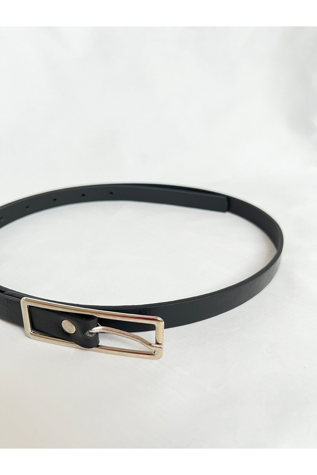 Black Thin Rectangular Buckle Belt - 2