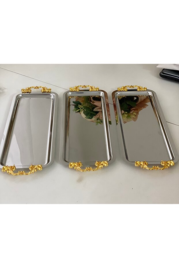 STAINLESS STEEL RECTANGULAR SERVICE PRESENT TABLE WITH 6 HANDLES - 4