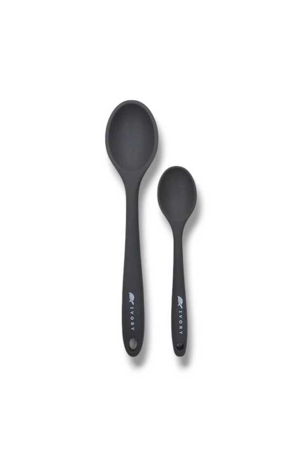 20 cm and 27.5 cm Gray Silicone Spoon Set - 2 Pieces