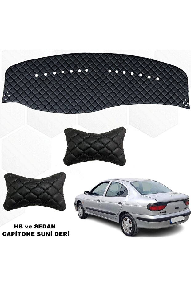 Renault Megane 1 Front Dashboard Carpet + Neck Support Hatchback Sedan Black Compatible Set