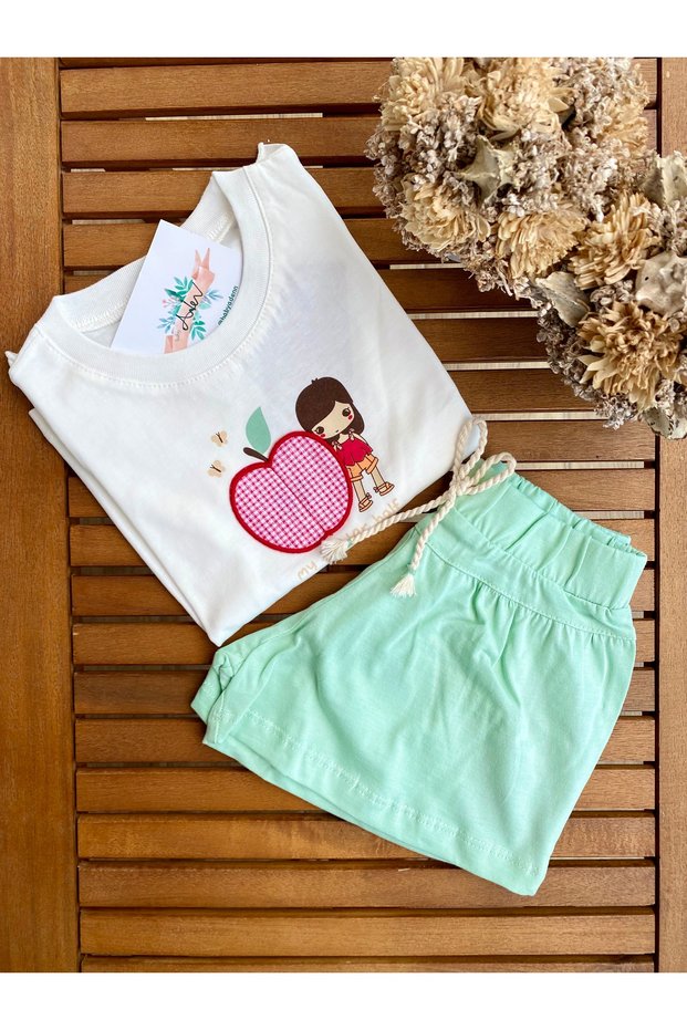 BabyAden Collar Embroidery Embroidered / Printed / Apple Shorts Casual Cotton Girls' Set