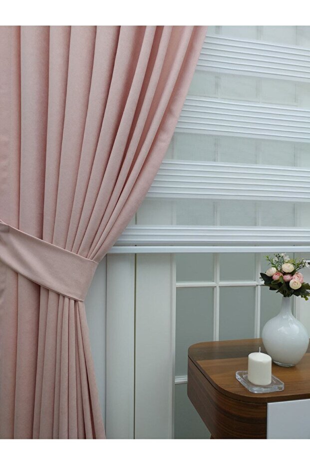 Powder Plain Background Curtain, 100x260, 1/3 Close Pleat, Pleated, Single Wing