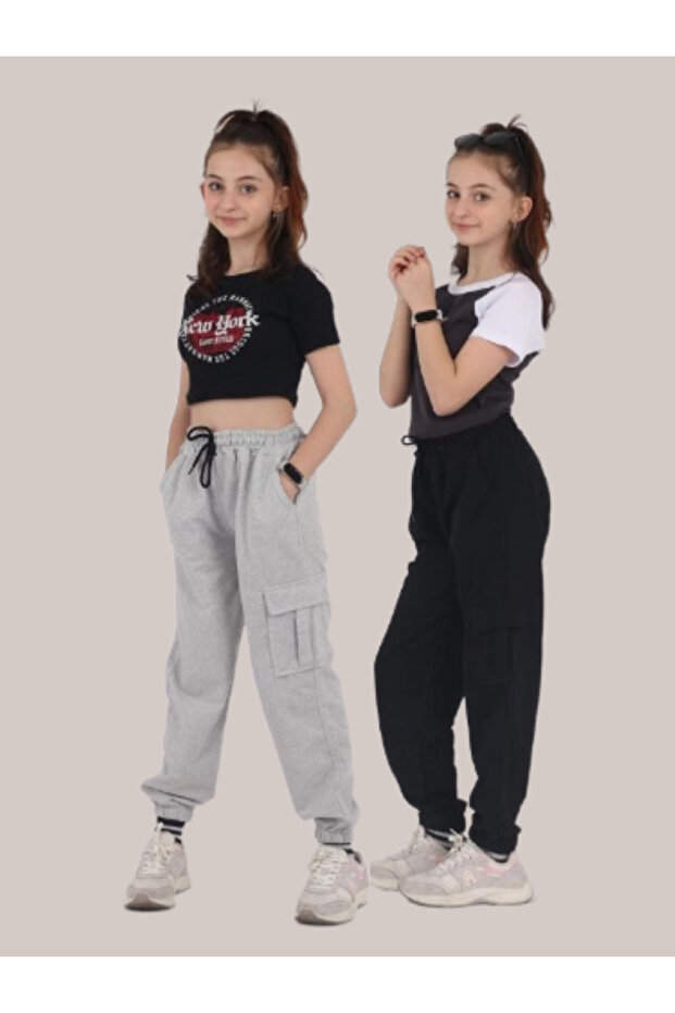 Raised 2 piece girls boys unisex cargo pocket sweatpants