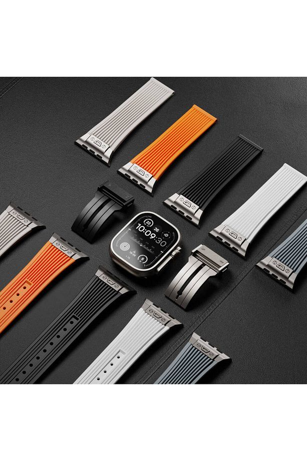 Apple Watch Seri 2/3/4/5/6/7/8/9/se/ultra/ultra 2 38 40 41mm Spor Görünümlü Silikon Kordon - 8