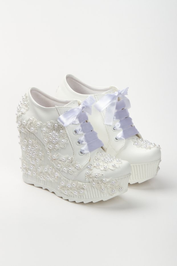 High Wedge Heeled Daisy Pearl Wedding Dress Evening Dress Shoes