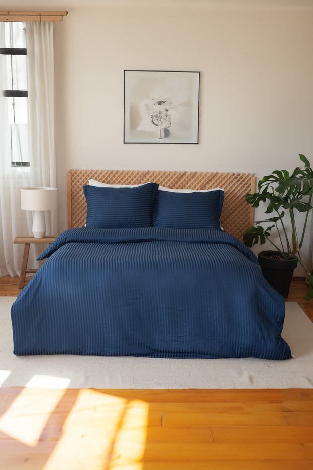 Striped Satin Double Duvet Cover Set