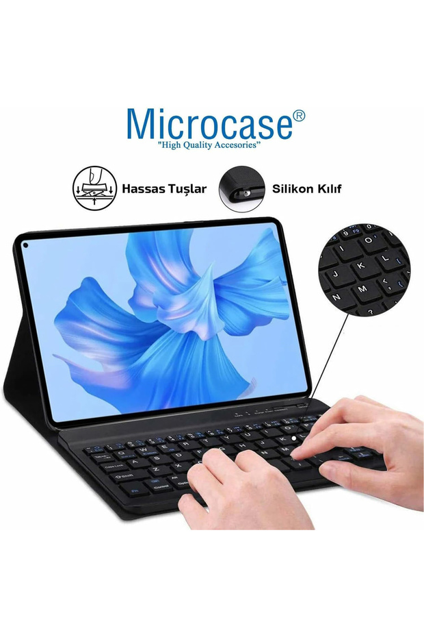 Samsung Tab A9 Plus LTE SM-X218 11'' Tablet uyumlu Bluetooth Klavye Mouse+Standlı Kılıf-BKK6 Pembe - 5