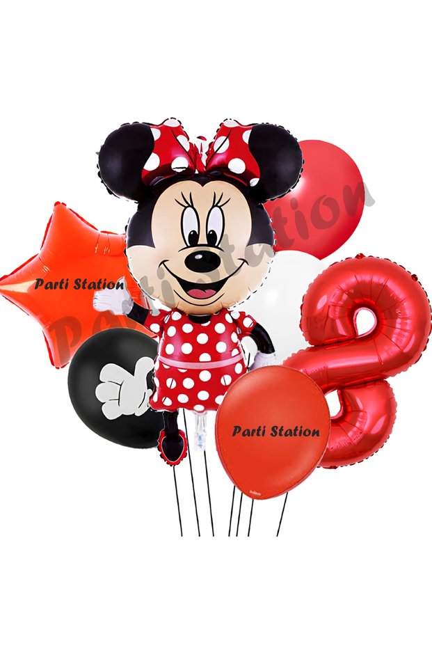 8 Year Old Minnie Mouse Birthday Set - Concept Balloon and Red Number Balloon