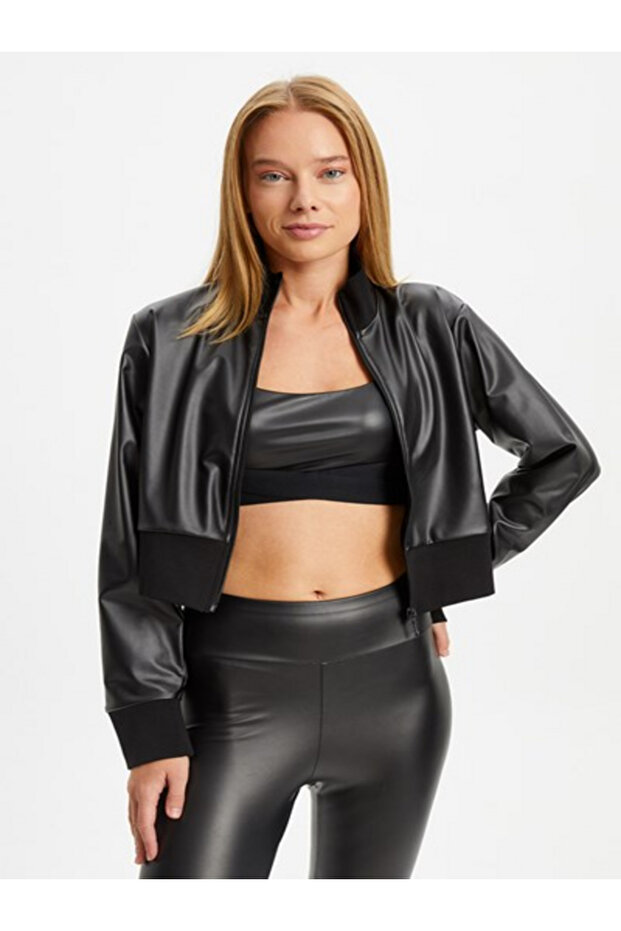 Basic Leather Leather Look Jacket - 3
