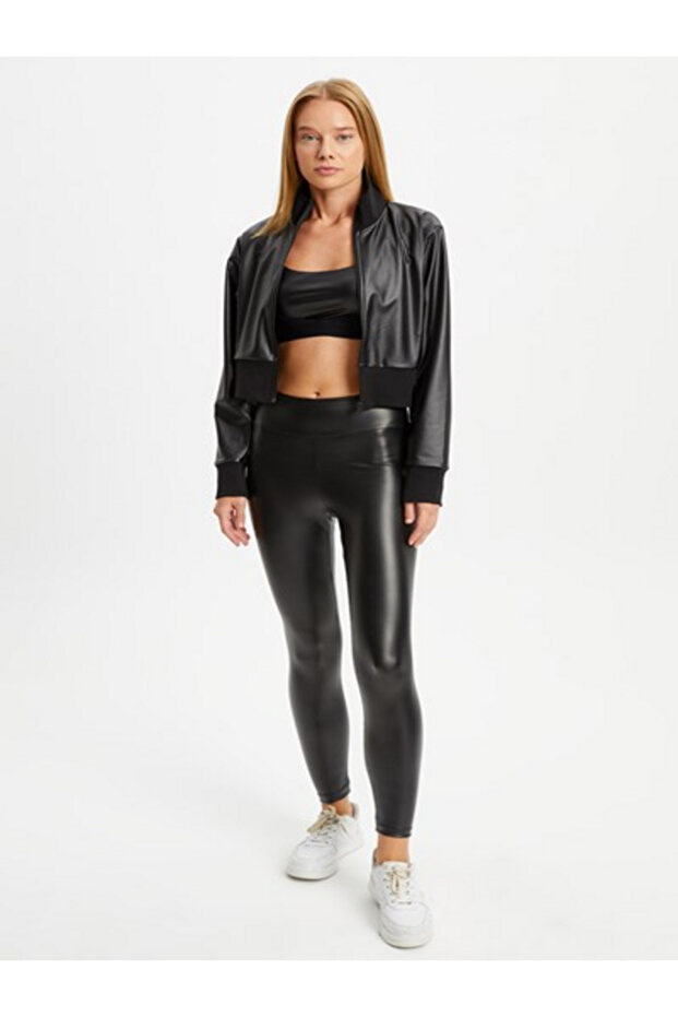 Basic Leather Leather Look Jacket - 2