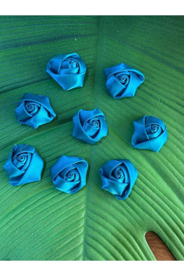 3X3 CM 8-PIECE RIBBON ROSE FLOWER SET SEWING CLOTHING ACCESSORY TURQUOISE