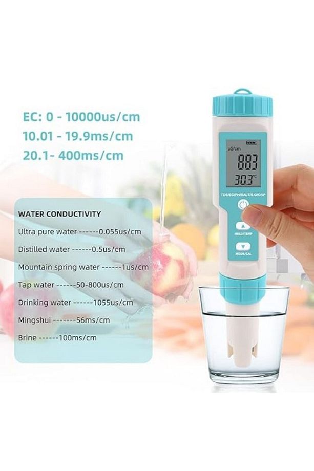 PH meter, 7 in 1 PH/TDS/EC/ORP/SG/Tuzluluk/Sıcaklık Çok Parametre Cep Su Kalitesi Test Elektrot ile - 4