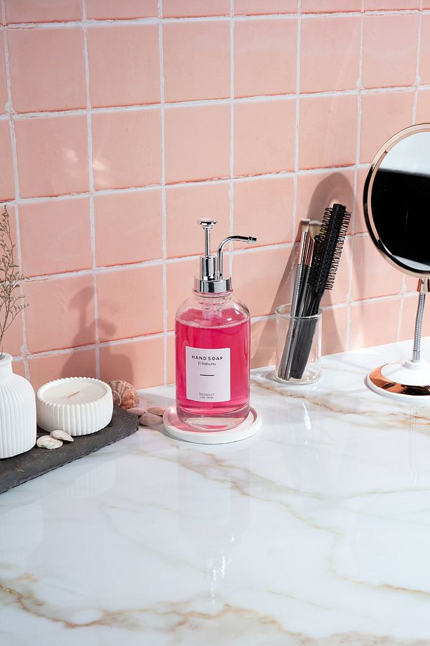 500 ml Tezgah Üstü Cam Sıvı Sabunluk Banyo (6 ADET ETİKET) - 3