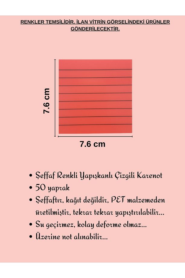 Şeffaf Renkli Postit Yapışkan Post-it Not Kağıdı Çizgili Karenot Sarı - 2