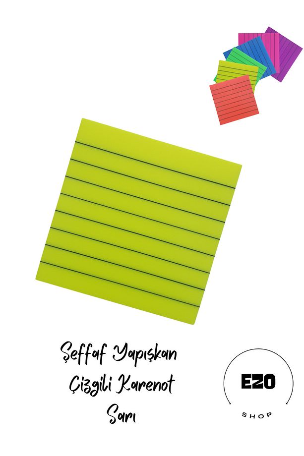 Şeffaf Renkli Postit Yapışkan Post-it Not Kağıdı Çizgili Karenot Sarı - 1