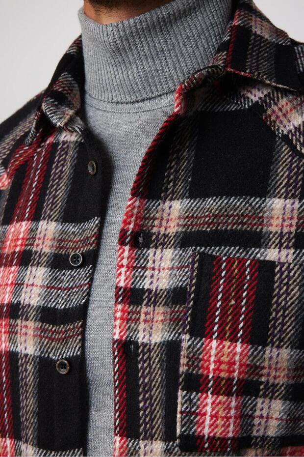 Slim Fit Uzun Kollu Dar Kesim Tek Cep Kareli Kışlık Oduncu Erkek Gömlek - 4