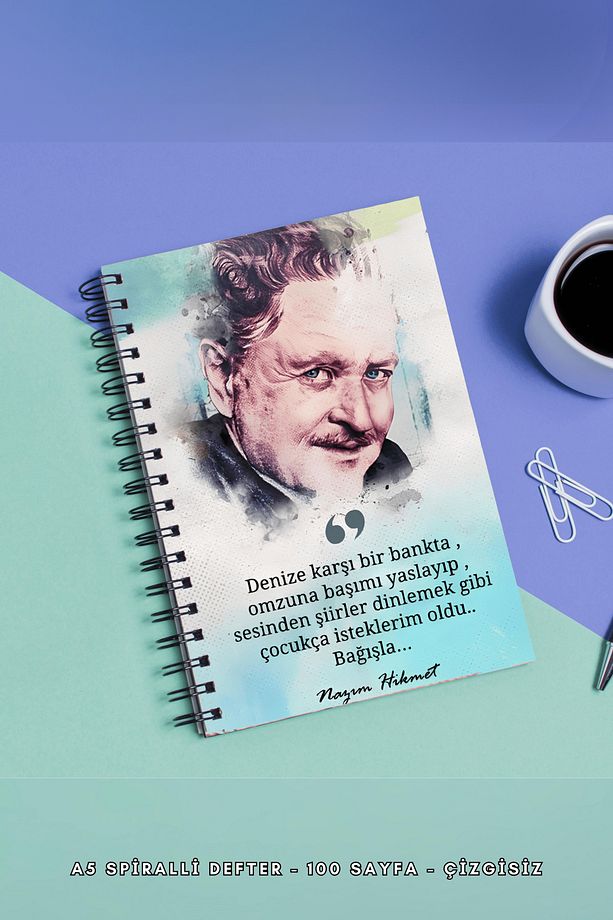 A5 Spiralli Çizgisiz Sert Kapak Nazım Hikmet Şiir Defter - 1