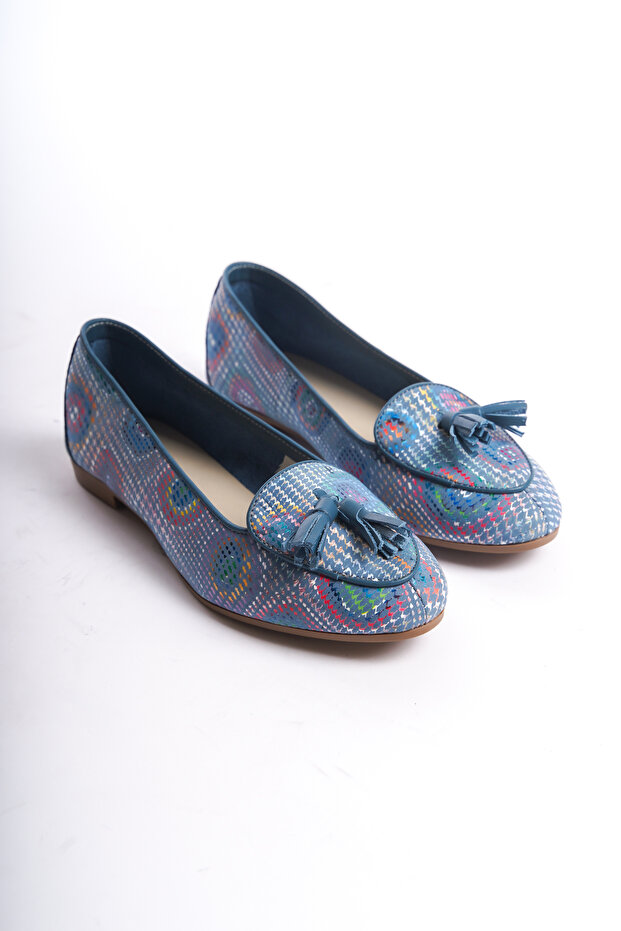 Alessia Marlowe Blue Women's Tasseled Casual Round Toe Ballerina Shoes