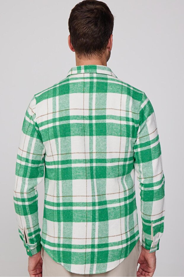 Slim Fit Uzun Kollu Fleto Tek Cepli Kareli Kışlık Oduncu Erkek Gömlek - 5