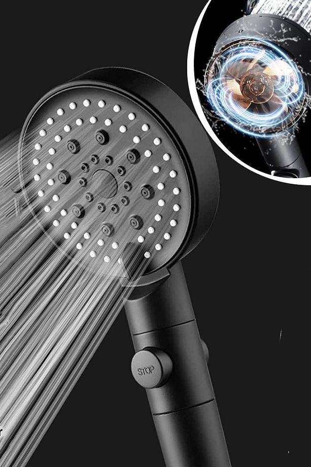 Turbo Duş Başlığı Tasarruflu Tazyikli Banyo Fiskiyesi Pervaneli Yüksek Basınçlı El Dusu Başlık - 1