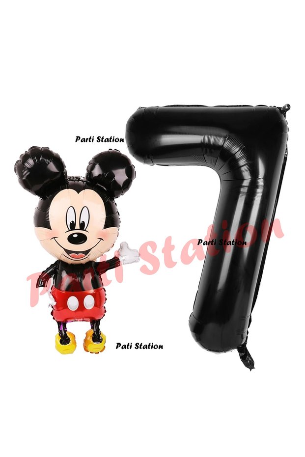 7 Year Old Birthday Mickey Mouse Balloon Set - Concept and Black Number Balloon