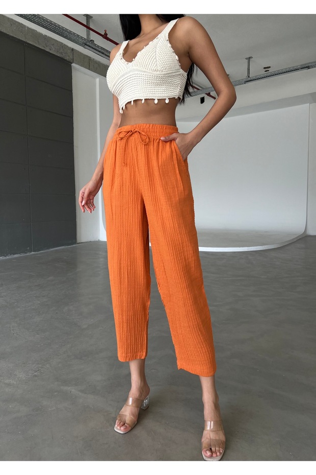 Women's Muslin Harem Pants with Elastic Waistband