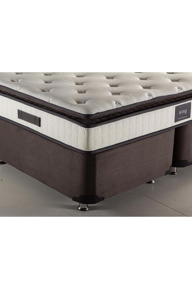 Niron King Yatak Seti 80x180 Tek Kişilik Yatak Baza Başlık Takımı Füme - 7