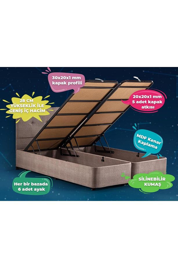 Luna Çift Kişilik Baza Başlık Seti - 6 Ayaklı Metal Iskeletli Sandıklı Kumaş Baza Ve Başlık Takımı - 7
