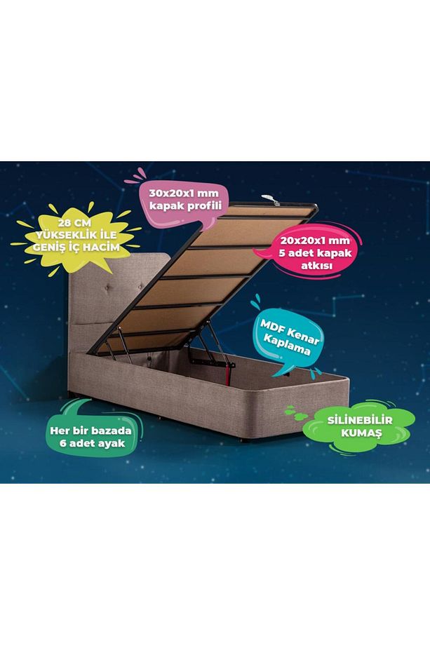 Luna Baza Başlık Yatak Takımı - 120x200 Cm Tek Kişilik Ortopedik Yatak Seti Sağlamlaştırılmış Baza - 7