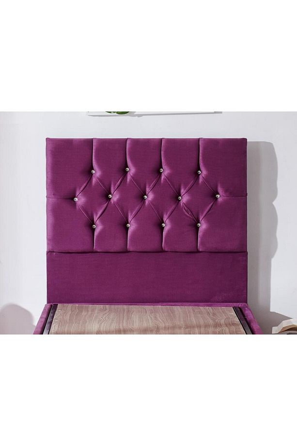 Niron Violet Başlık - Tek Kişilik Yatak Başlığı, Taşlı Kapitoneli Mor Kumaş Baza Başlığı - 1