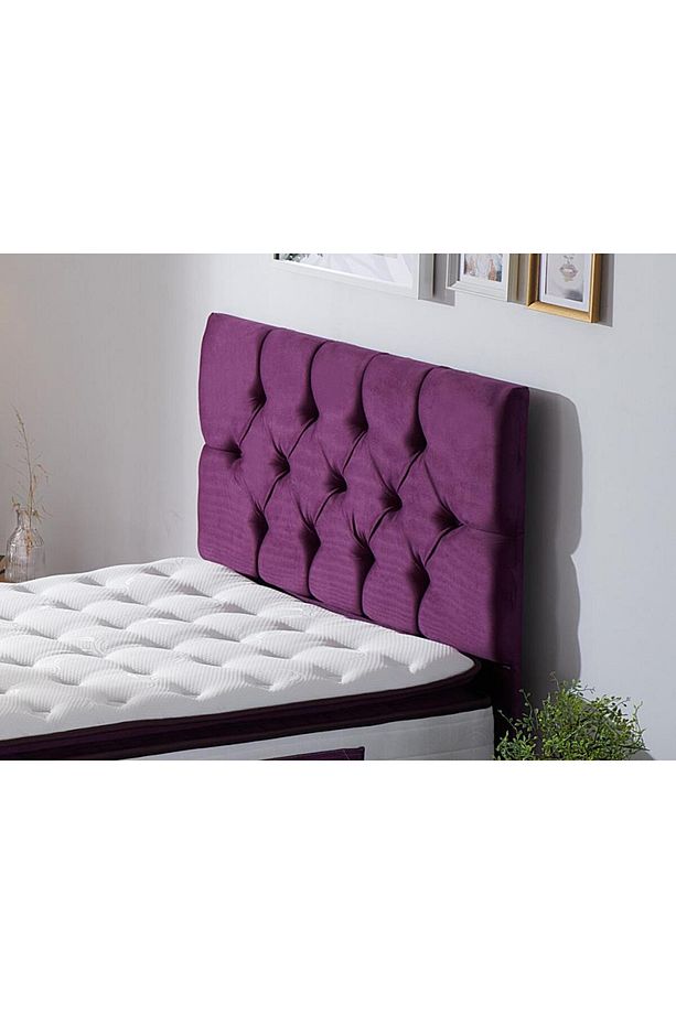 Niron Purple Başlık - Tek Kişilik Yatak Başlığı, Silinebilir Mor Kumaş Kapitoneli Baza Başlığı - 3