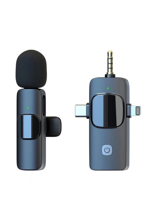 Kablosuz Yaka Mikrofonu iPhone 3.5mm Aux iPhone Type-C PC Tablet Video Kayıt  Vlog USB C ve Amfi - 1