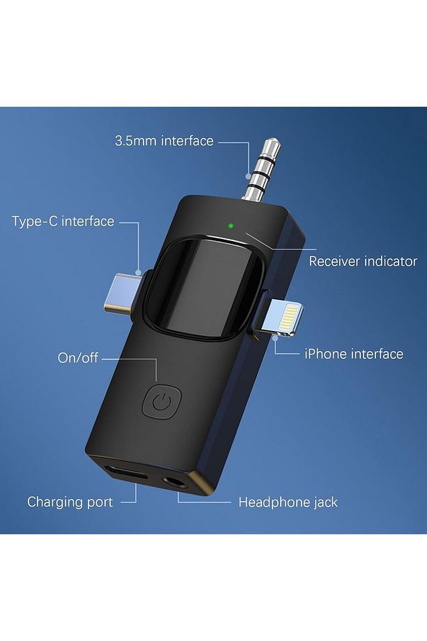 Kablosuz Yaka Mikrofonu iPhone 3.5mm Aux iPhone Type-C PC Tablet Video Kayıt  Vlog USB C ve Amfi - 2