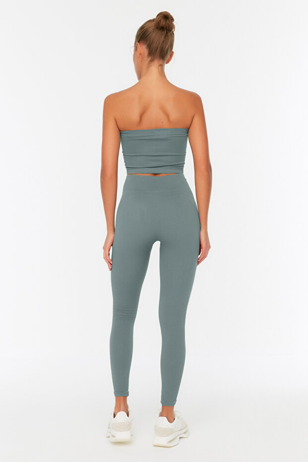 Haki Seamless/Dikişsiz Tam Boy Örme Spor Tayt TWOAW20TA0071 - 9