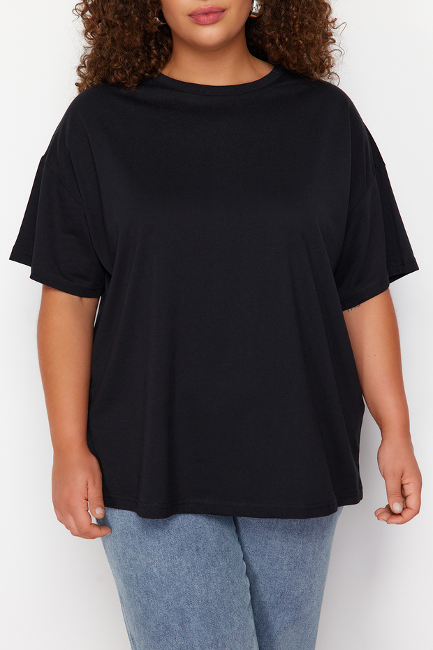 Siyah Bisiklet Yaka Sırt Baskılı %100 Pamuk Örme T-Shirt TBBSS23BF00024 - 4
