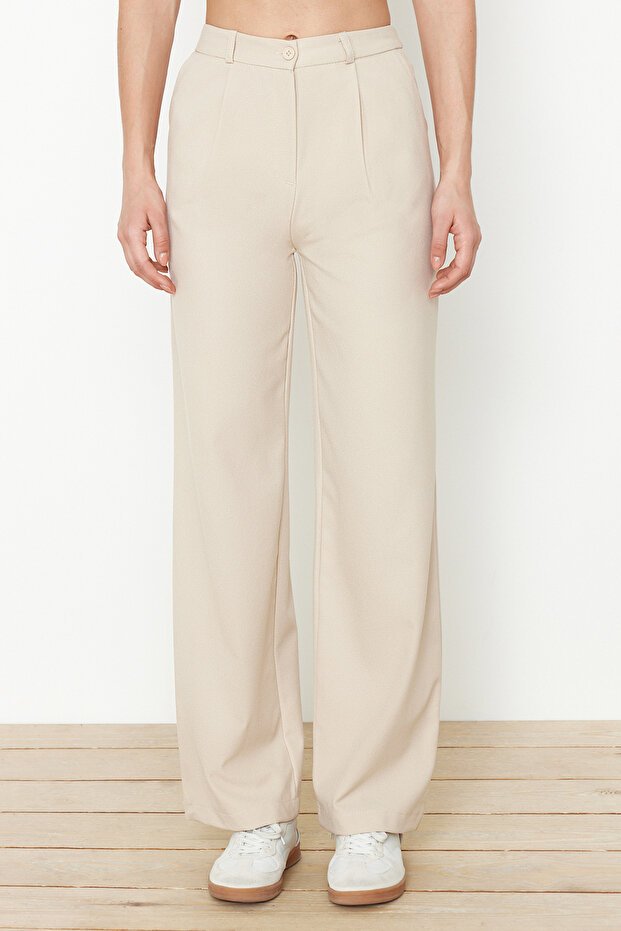 Bej Wide Leg/Geniş Paça Dokuma Pantolon TWOSS24PL00084 - 4