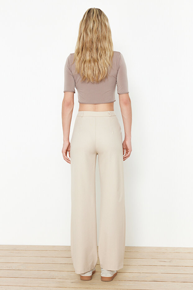 Bej Wide Leg/Geniş Paça Dokuma Pantolon TWOSS24PL00084 - 6