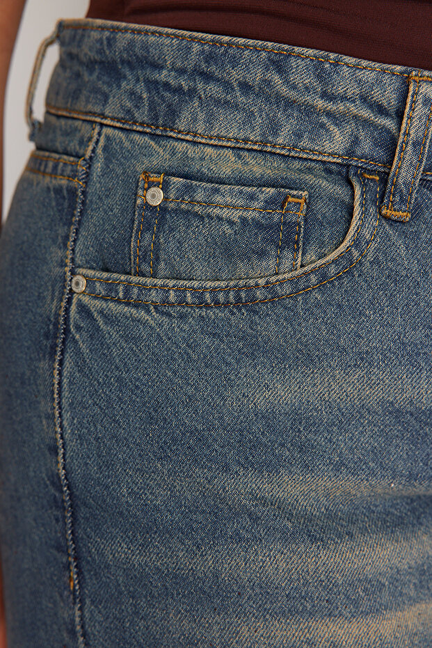 Mavi Yüksek Bel Soluk Efekt Vintage Yıkama Straight Fit %100 Pamuk Non-Stretch Jeans TBBSS24CJ00042 - 10