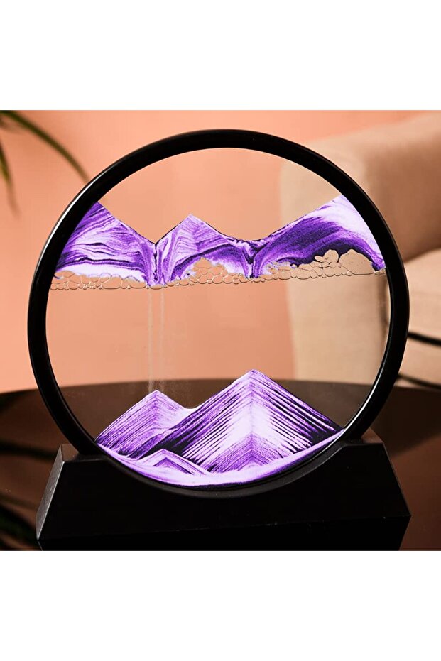 Mor Dekoratif Yuvarlak Kum Saati Hediyelik 3d Hareketli Kum Saati Derin Beyaz Çerçeve - 4