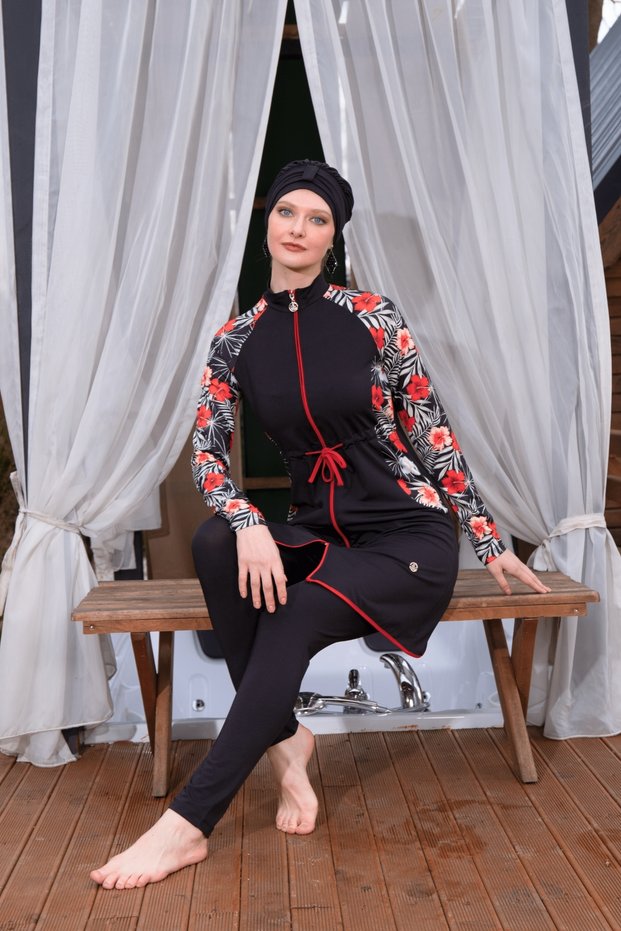 Zipped Hijab Swimsuit Full Covered Modest Comfortable Water Repellent Fabric Hijab Swimsuit