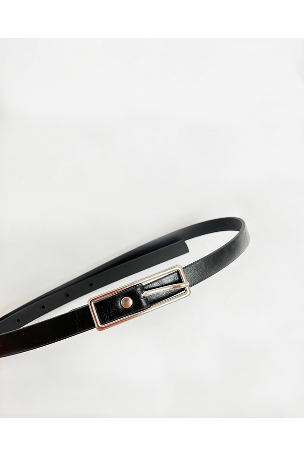 Black Thin Rectangular Buckle Belt - 3