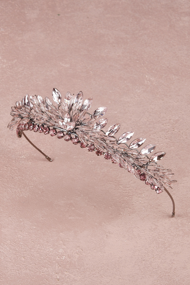 Crystal Jewelled Bridal Crown For Wedding Princess Bride Costume Crown Pink